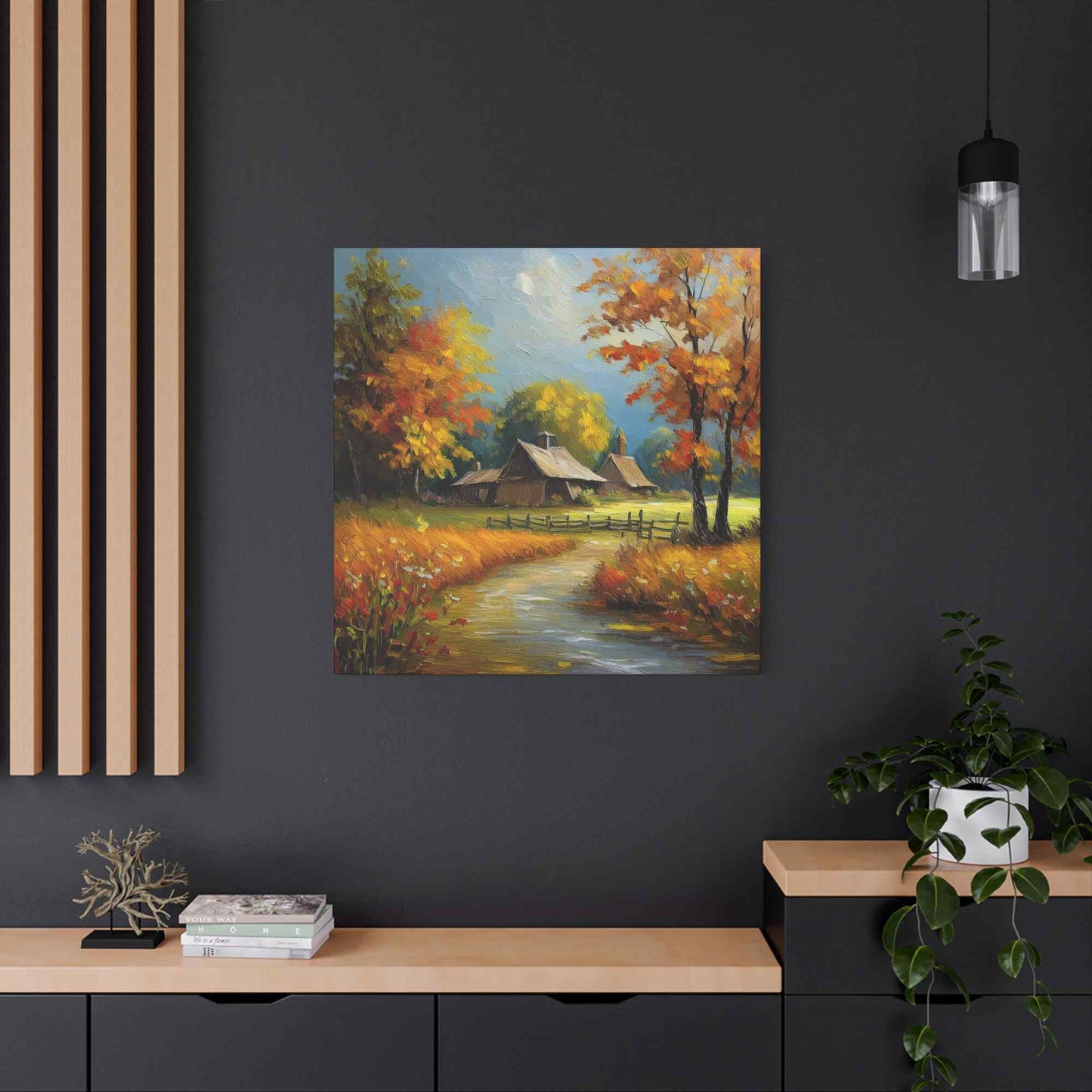 Countryside Fall Print Canvas, Oil Paint Print 20x20, 24x24, 30x30, 32x32, 36x36 Art Design Pine-Wood Inner Frame MC-105