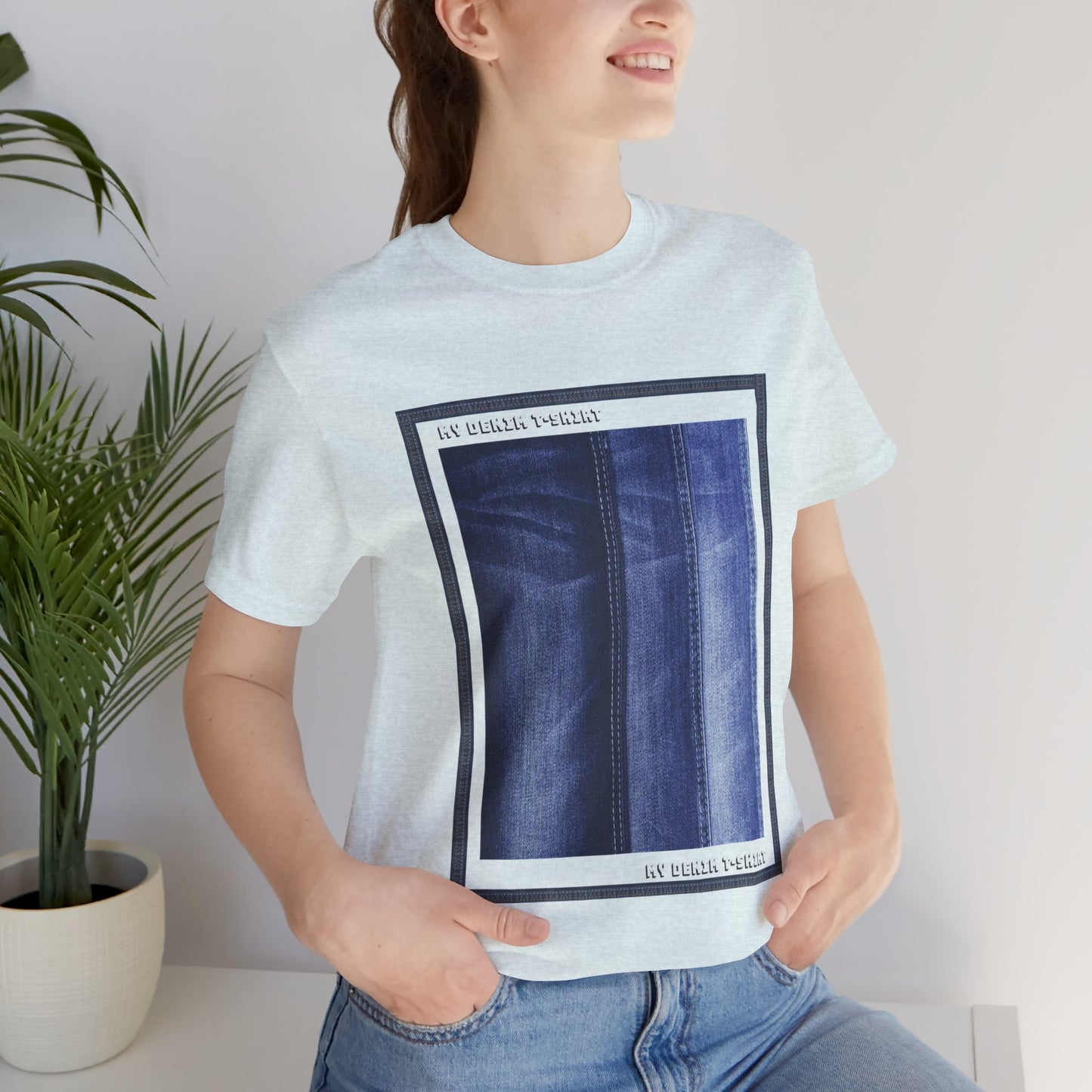 Unisex Cotton Tee Shirt with Denim Print