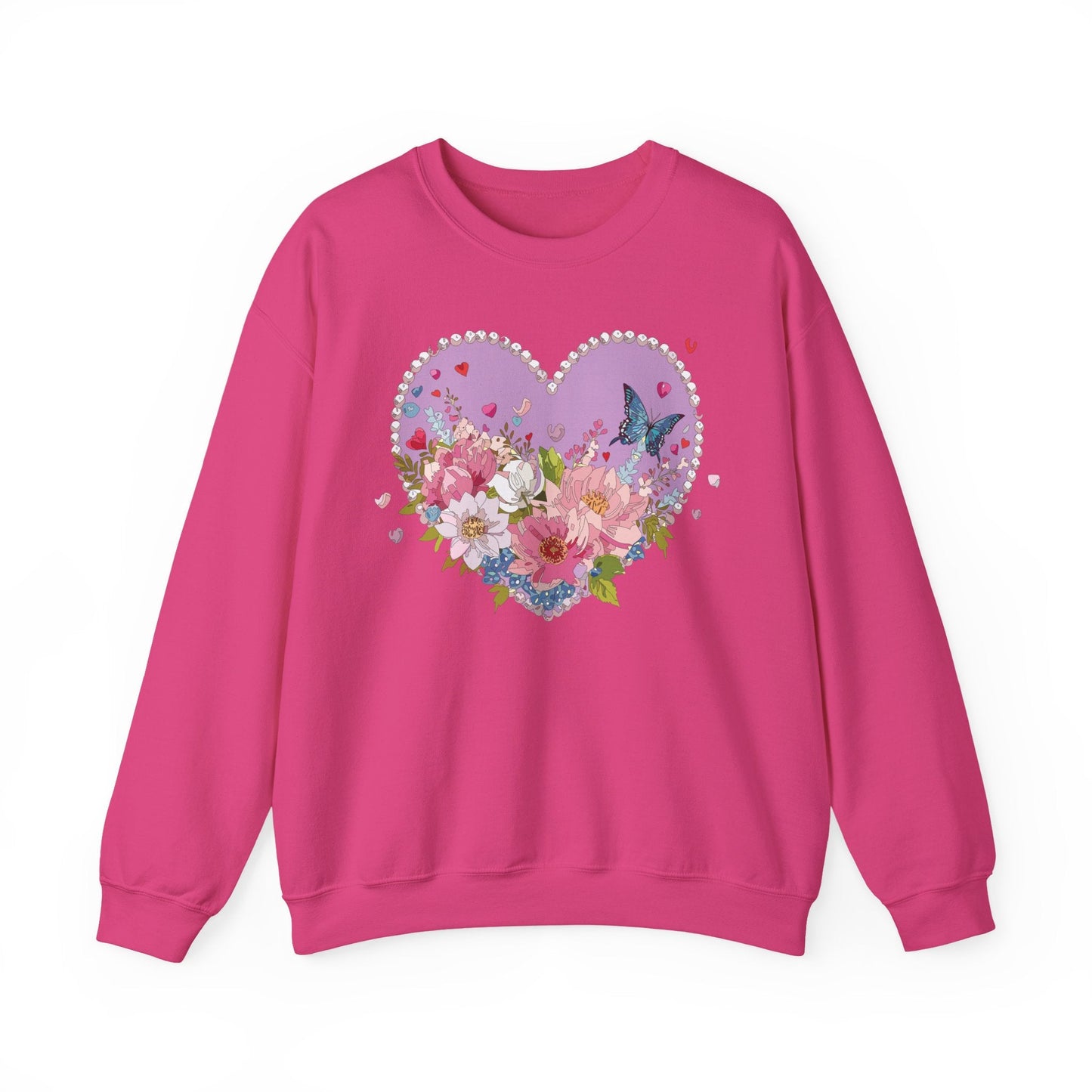 Floral Heart Sweatshirt Unisex Crewneck Valentines Day Heavy Blend Gildan 18000 Cozy Warm