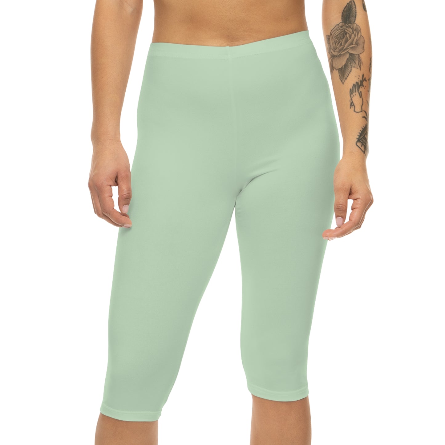 Light Green Mist Color Women's Brushed Suede Poly Span Casual Capri Leggings XS-2XL