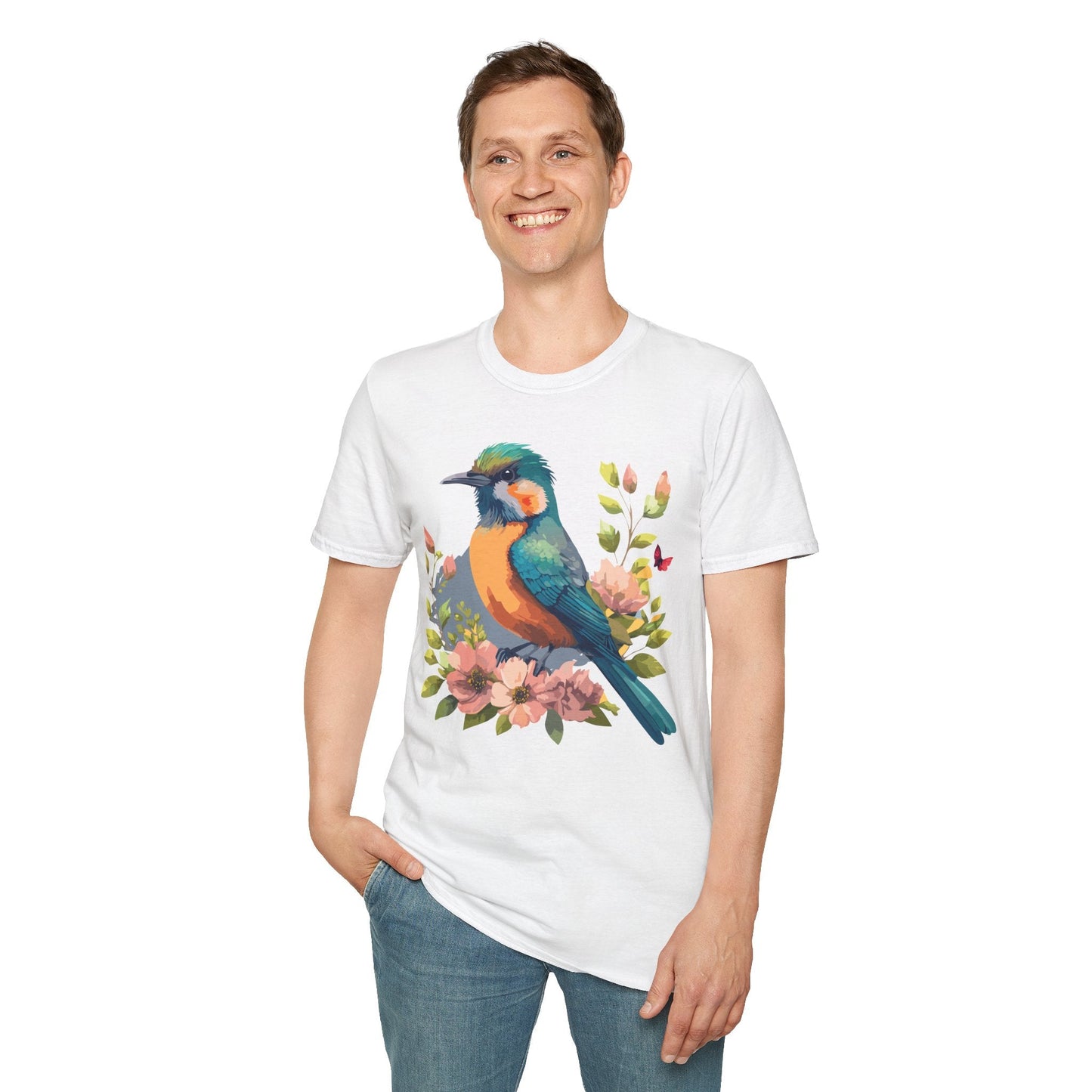 Floral Bird T Shirt Unisex Softstyle Tee 100 Percent Ring Spun Cotton Animal Print