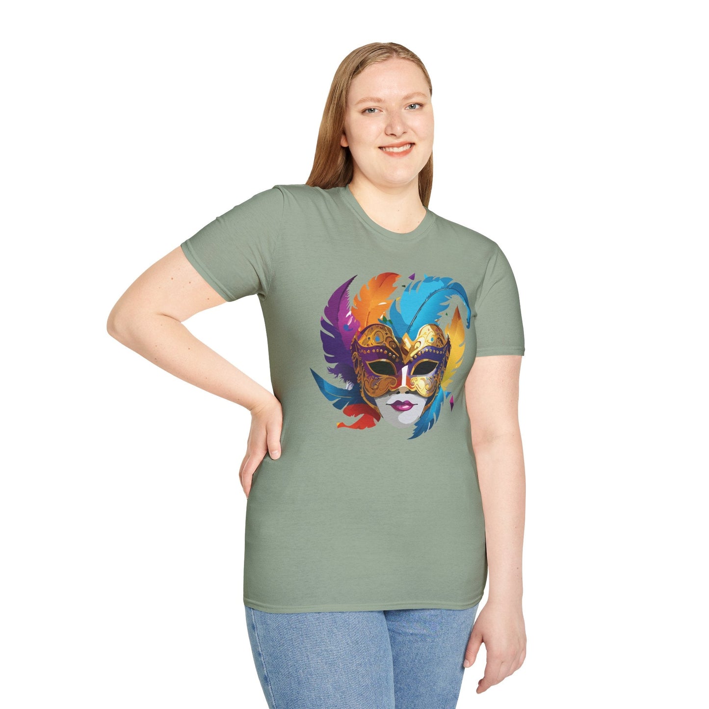 Mask Tee Shirt Unisex Short Sleeve Cotton Tee Art Design Masquerade Gildan Softstyle 64000