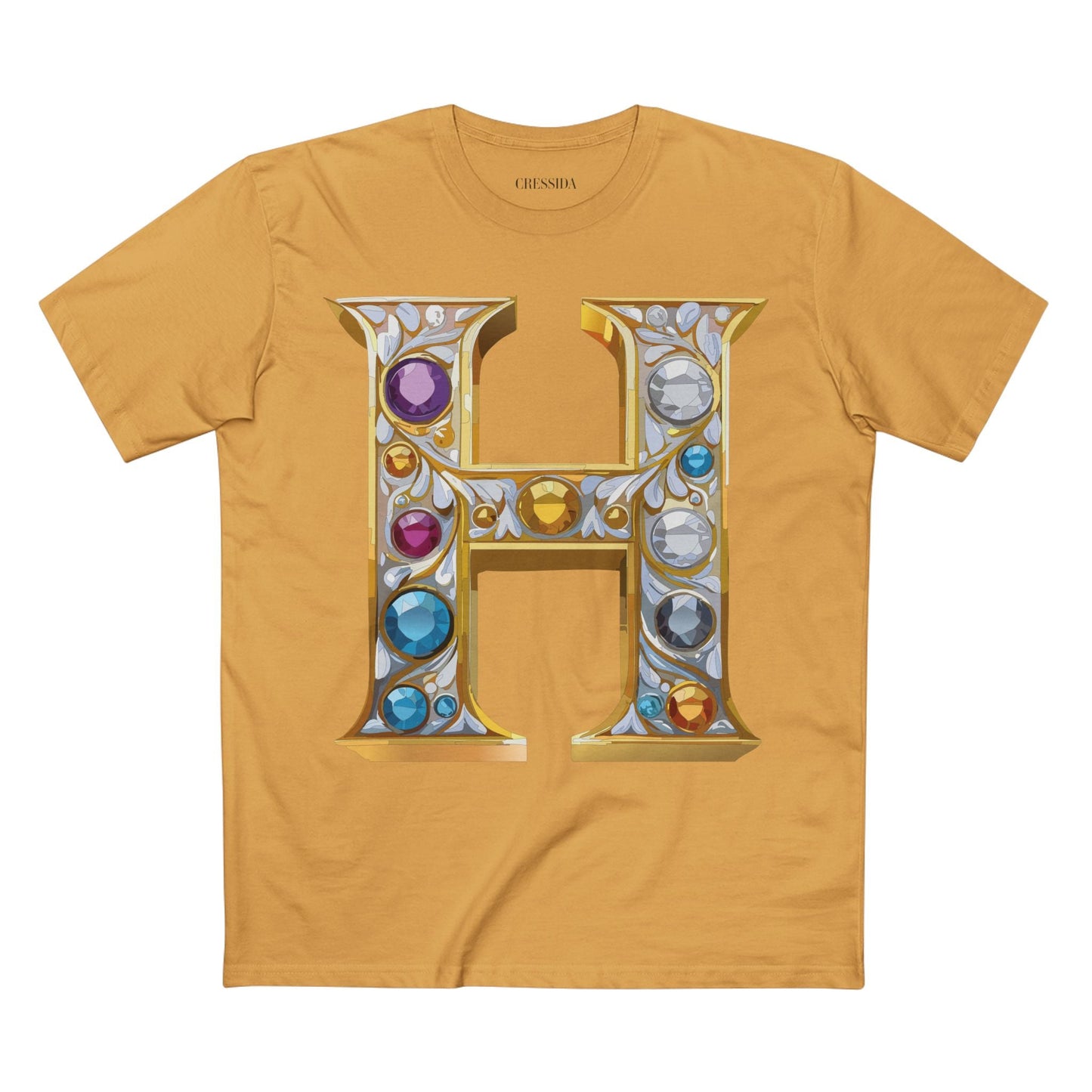 Letter H Graphic Design Tee Unisex 100 Cotton With Antique Gold Letters Artwork T-Shirt
