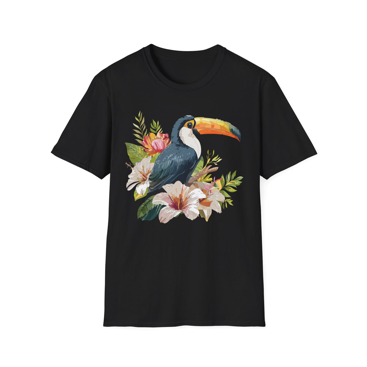Toucan Floral Illustration T-Shirt | Tropical Bird Art Tee
