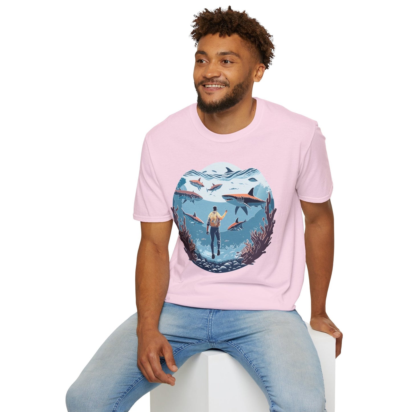 Ocean Theme Unisex Softstyle T Shirt 64000 Cotton Tee With Ocean Art Design Breathable