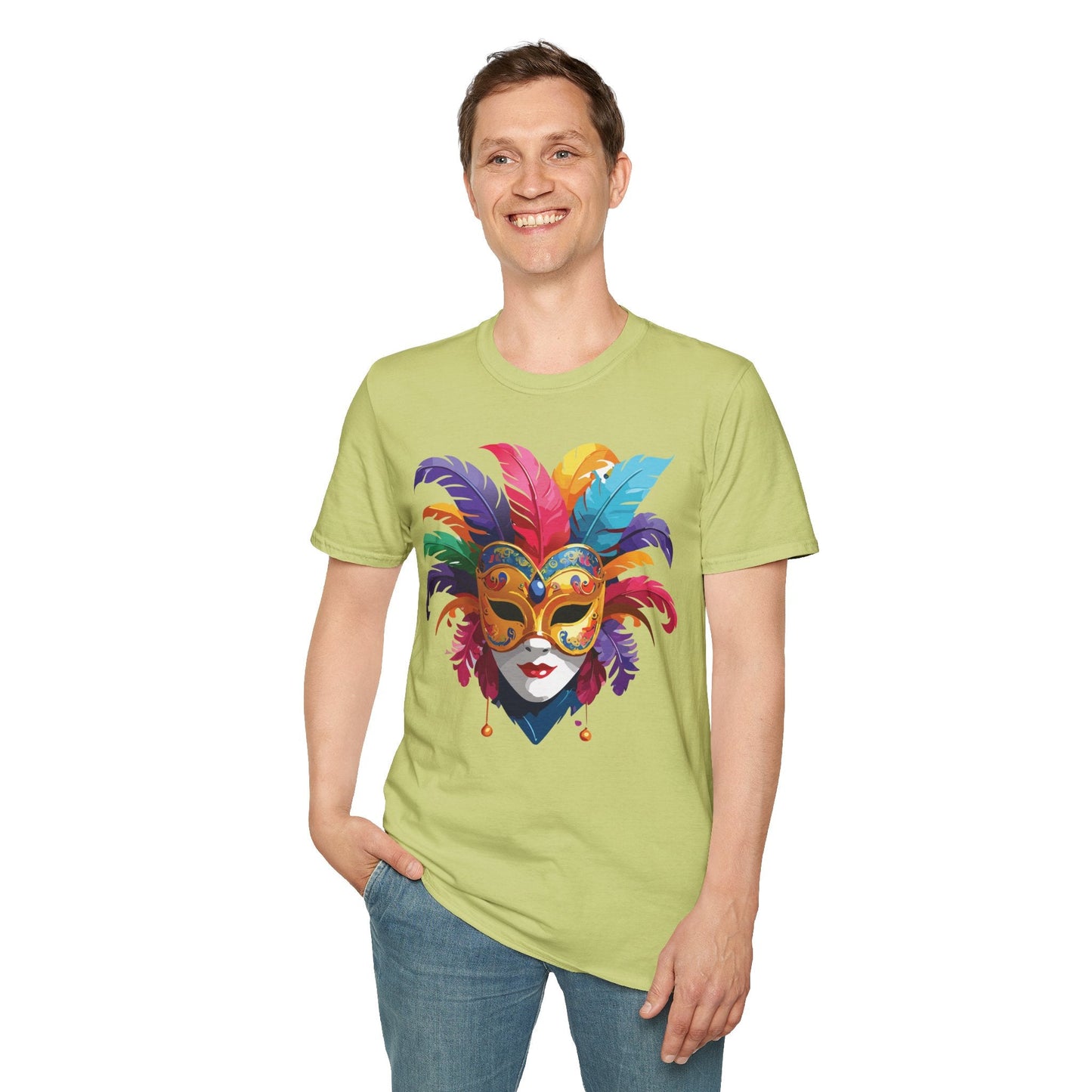Unisex Mask Tee Shirt Gildan Softstyle 64000 Lightweight Comfortable Masquerade Design Tee