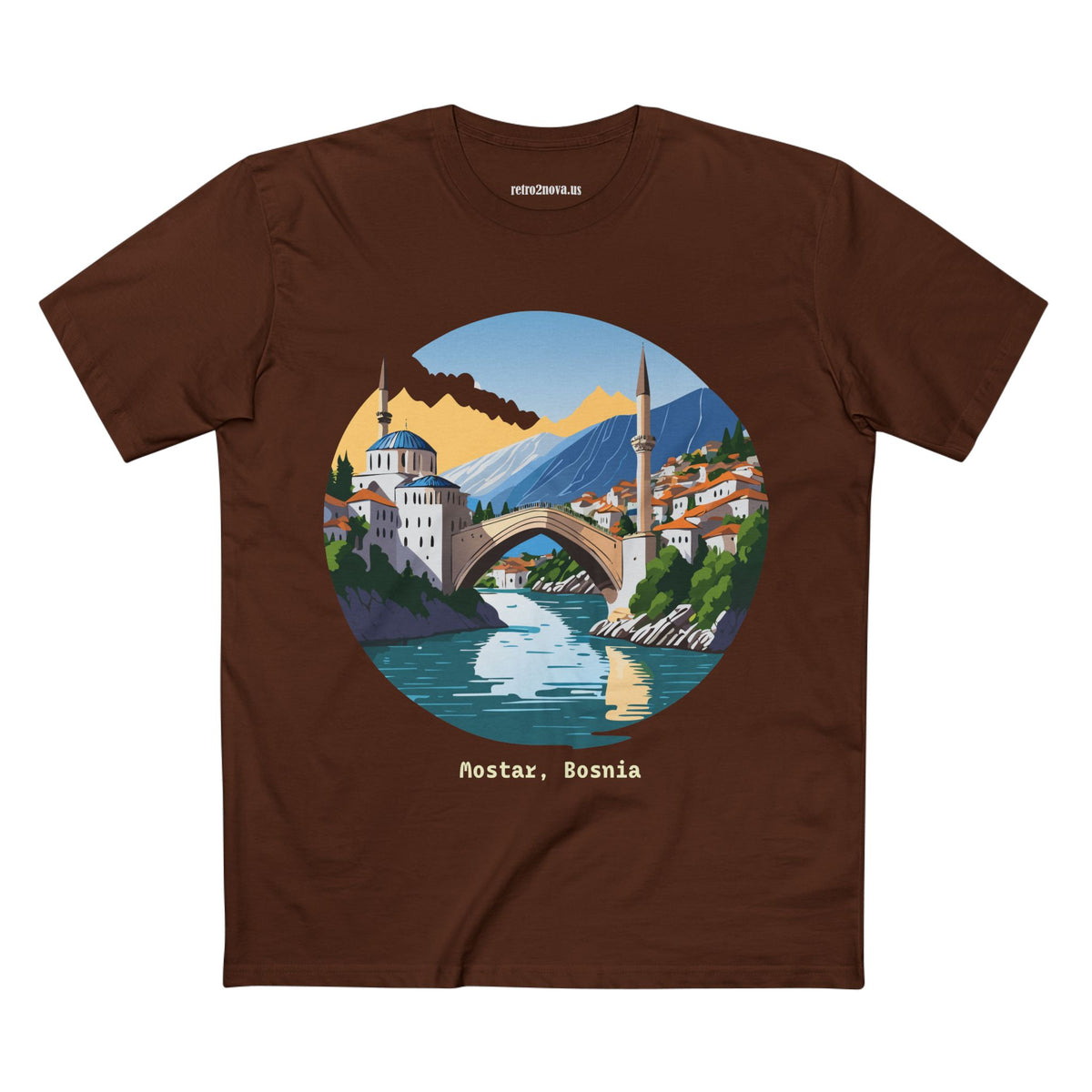 Mostar Bosnia Illustration T-Shirt | Stari Most Bridge Circle Design