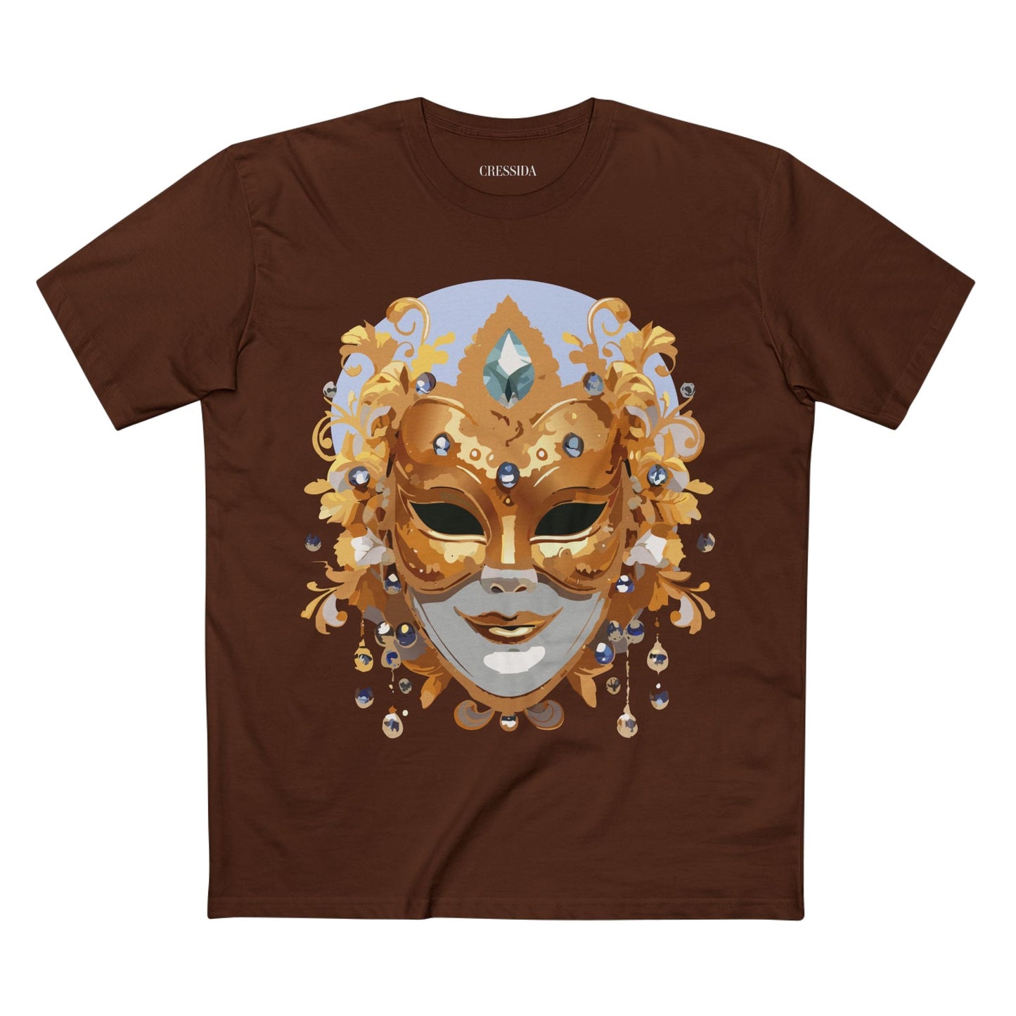 Carnival Mask Graphic T-Shirt Unisex 100 Cotton With Antique Gold Art Design Tee 1