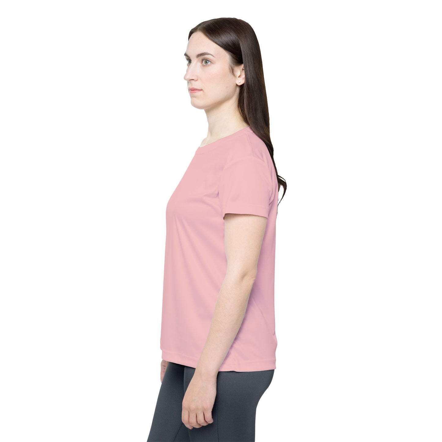 Tea Rose Women's Sports Jersey Short Sleeves 100% Poly Solid Rose Pink Color Print Athletic Tee