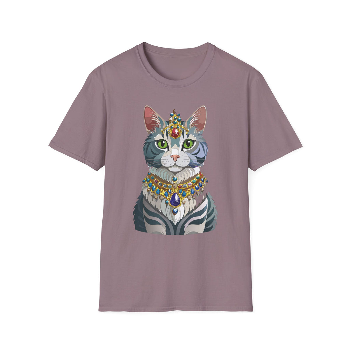 Regal Cat with Jewel Crown T-Shirt | Royal Tabby Illustration