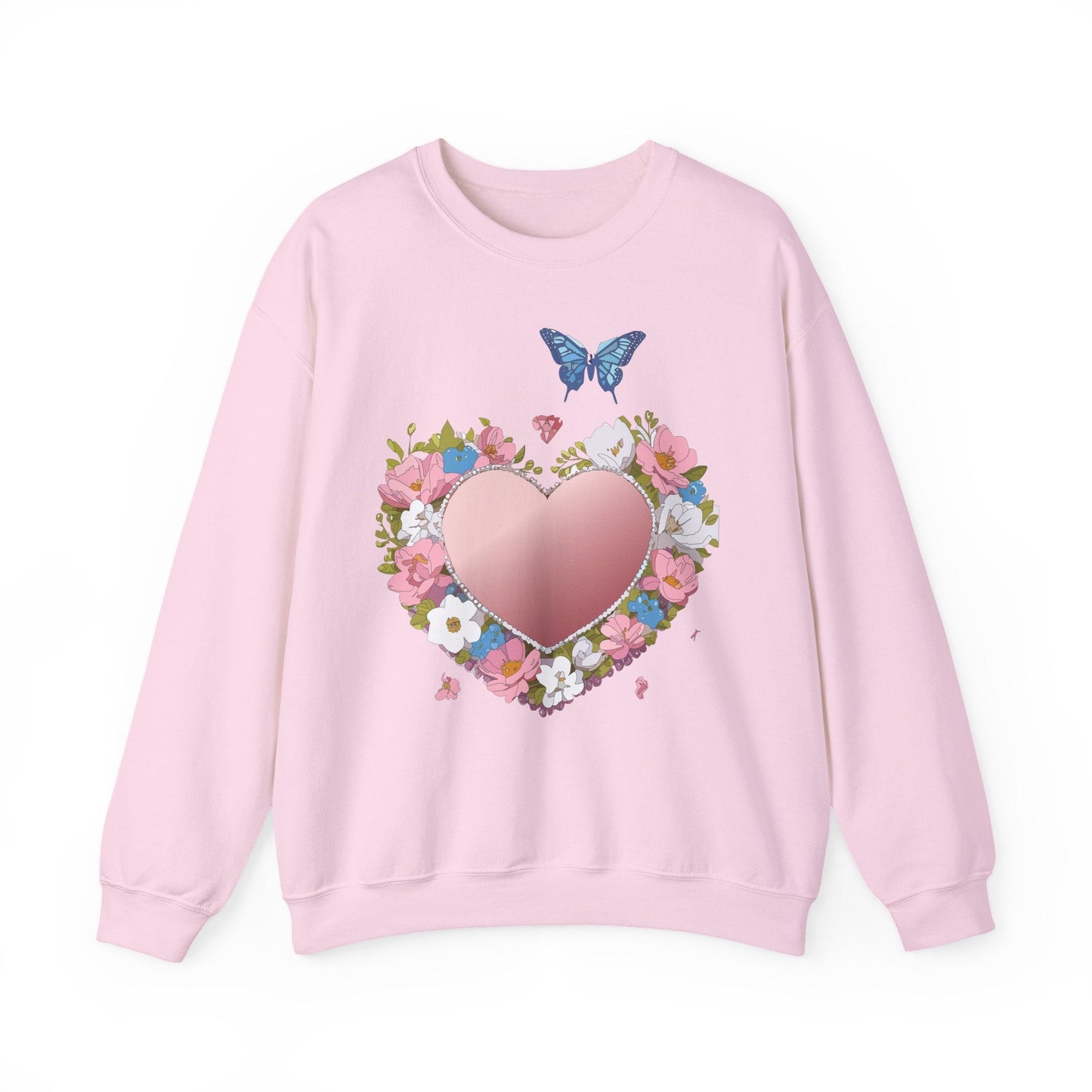 Unisex Floral Heart Sweatshirt Valentines Day Love Crewneck Gildan 18000 50/50 Cotton Polyester