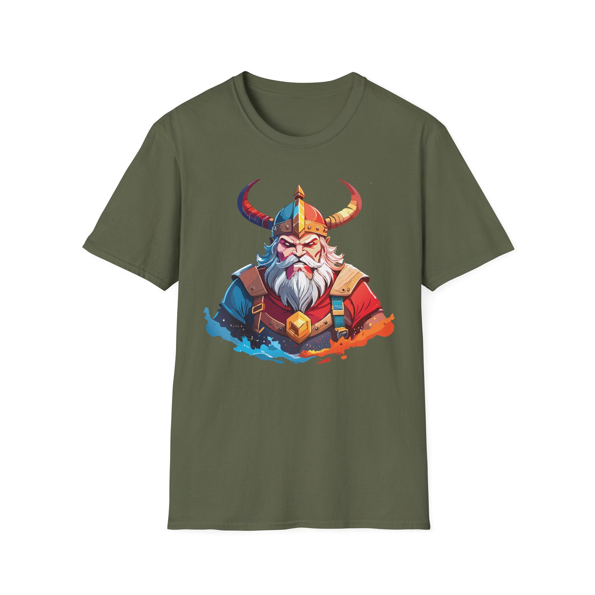 Viking Warrior Illustration T-Shirt | Horned Helmet Norse Art