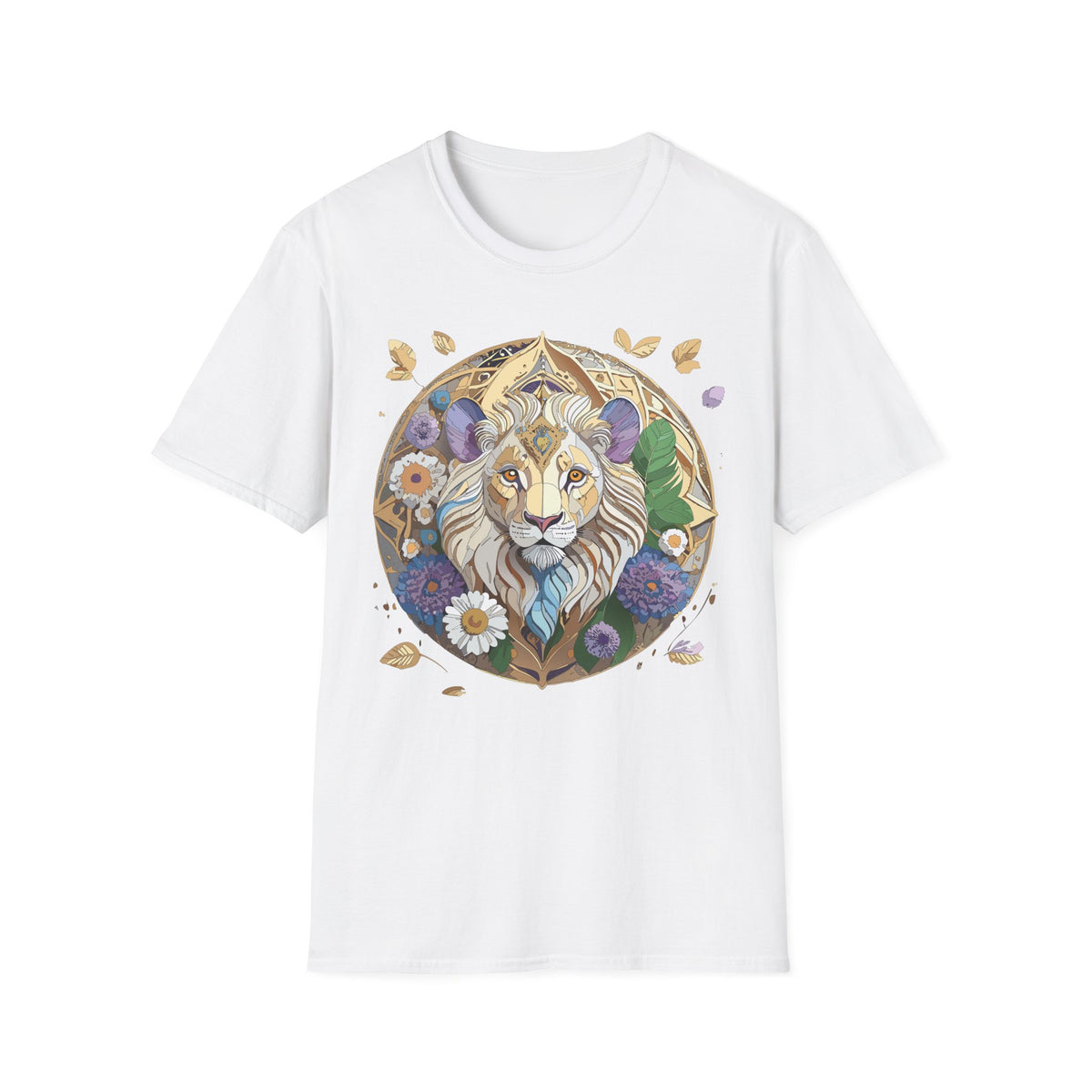Floral Lion Illustration T-Shirt | Boho Mandala Lion Tee