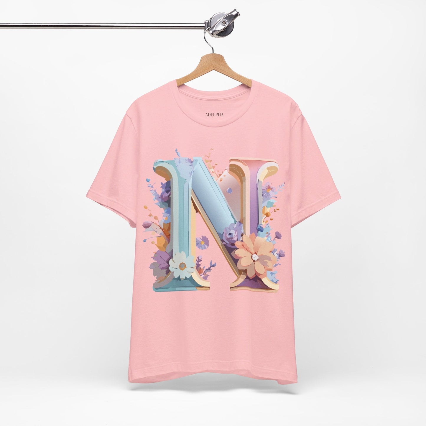 Letter N Shirt Unisex Graphic Tee Adelpha Vintage Inspired Artwork Short Sleeve Premium Cotton