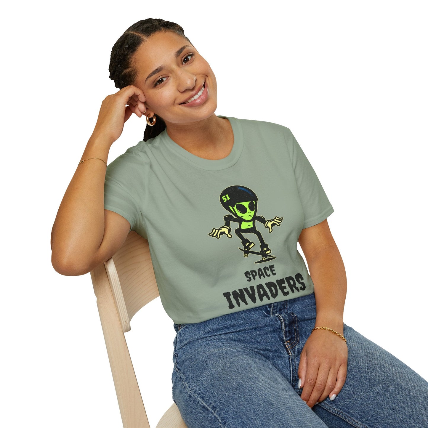 Alien Skateboard Space Invaders Shirt