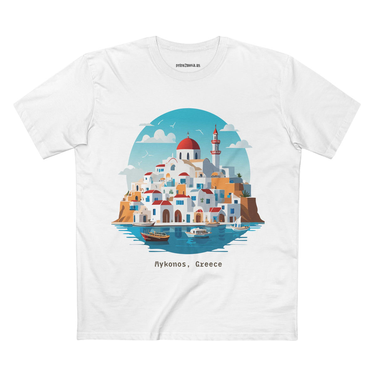 Mykonos Greece Illustration T-Shirt | Santorini Island Aegean Village Tee