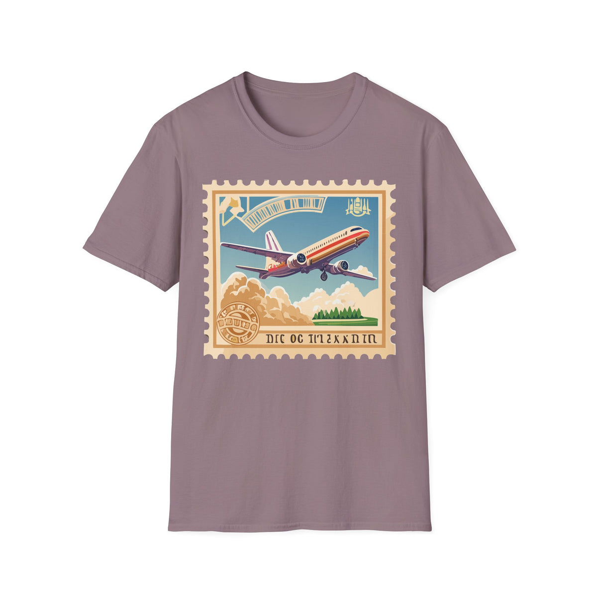 Retro Airplane Stamp illustration T-Shirt | Vintage Travel Plane Graphic Tee Unisex 100 Cotton Gildan T-Shirt