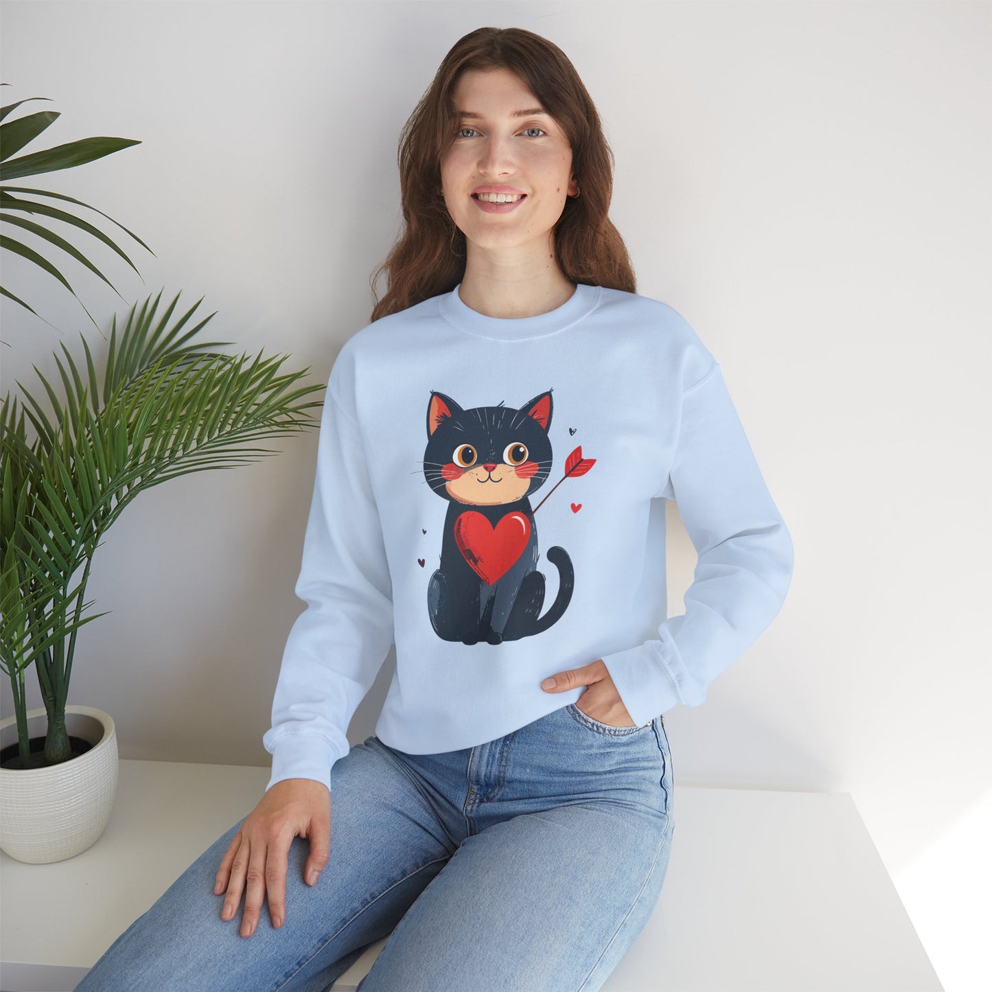 Cat Heart Sweatshirt, Heart Sweatshirt, Cat Sweatshirt, Valentine's Day Sweatshirt, 50/50 Cotton-Poly Animal Sweatshirt 108