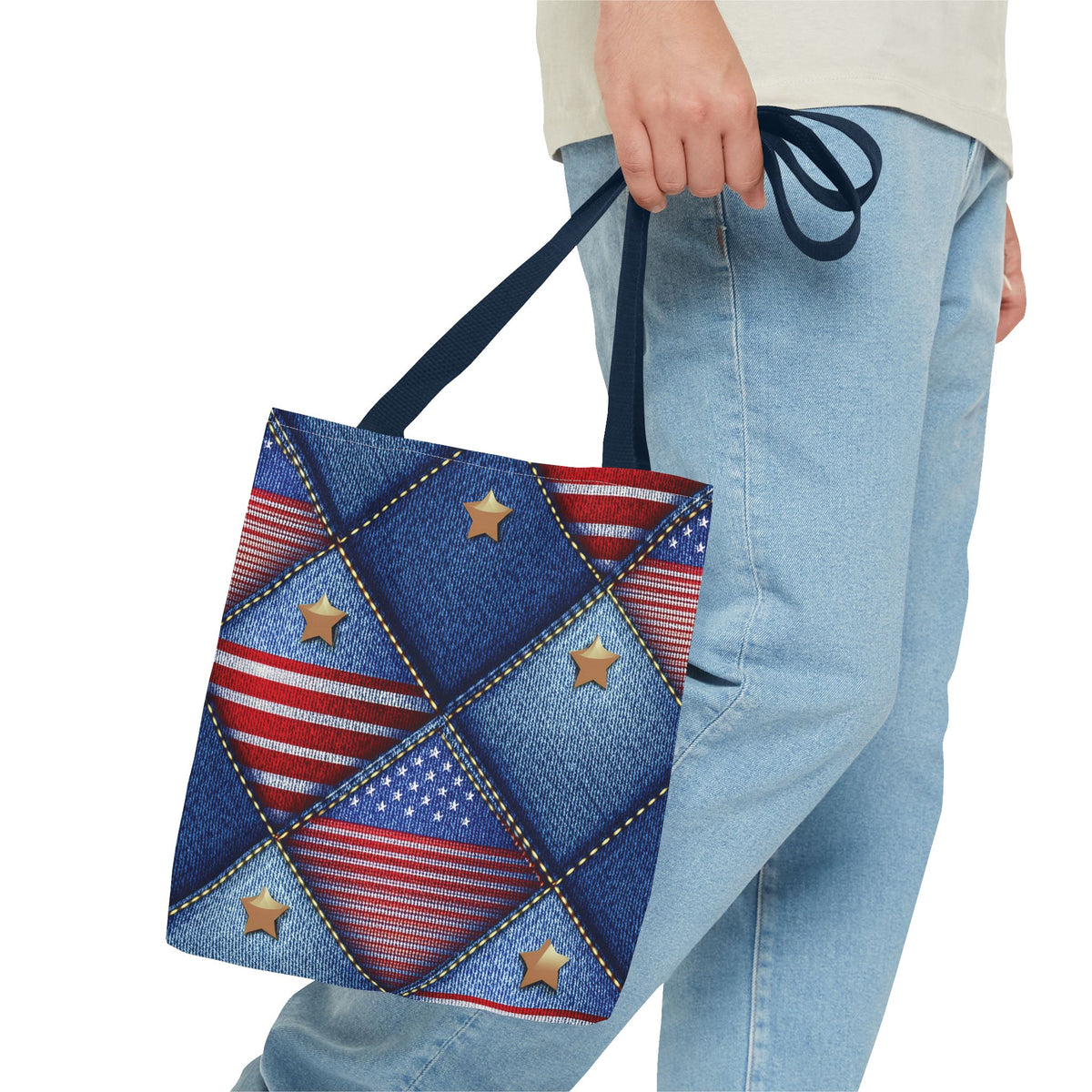 4th of July Graphic Denim Fabric Imitation Print Unisex Canvas Bag Poly Spun 3 Sizes Tote Bag 200-20