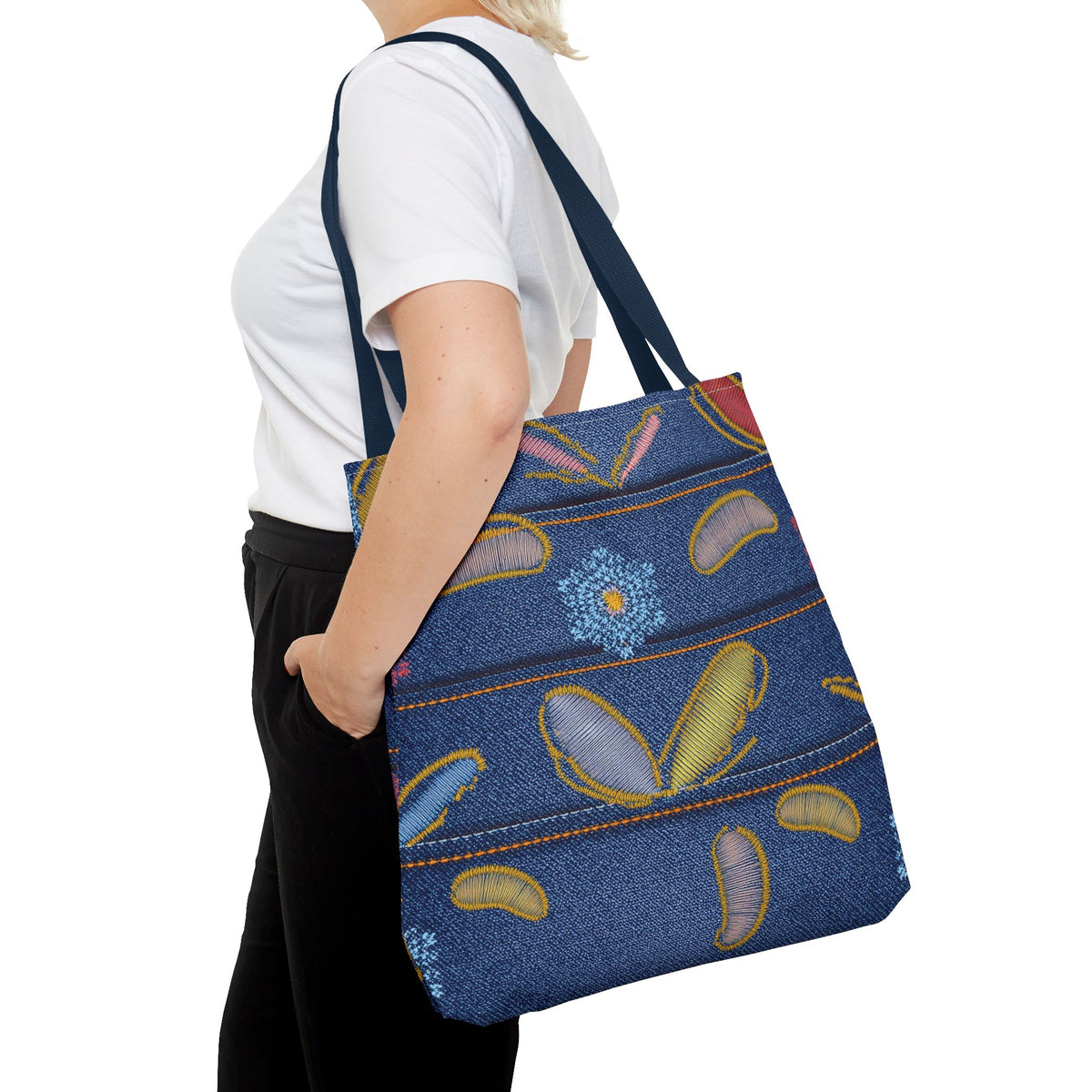 Denim Fabric Imitation Print Unisex Canvas Bag Poly Spun 3 Sizes Tote Bag 151