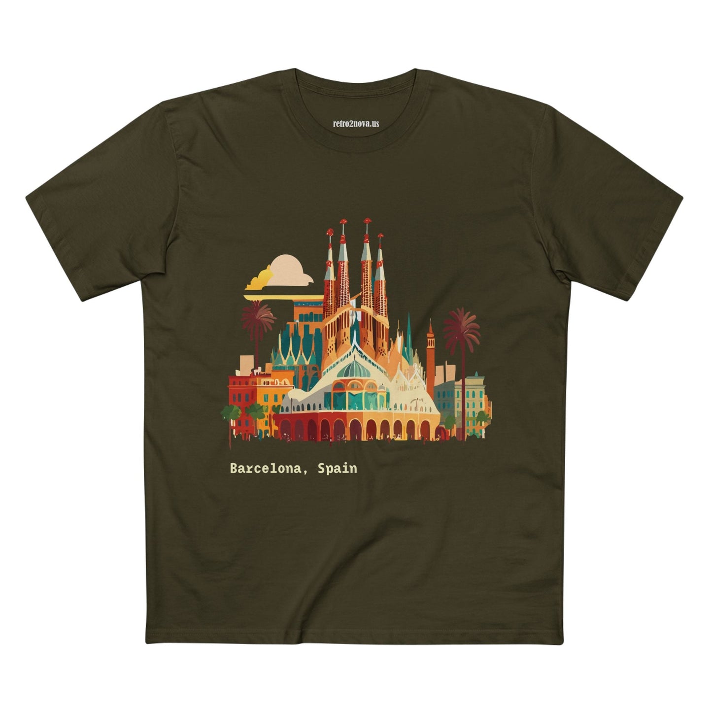 Barcelona Travel Shirt Unisex Premium Cotton Tee With Retro Artwork From Retro2Nova Collection TT7