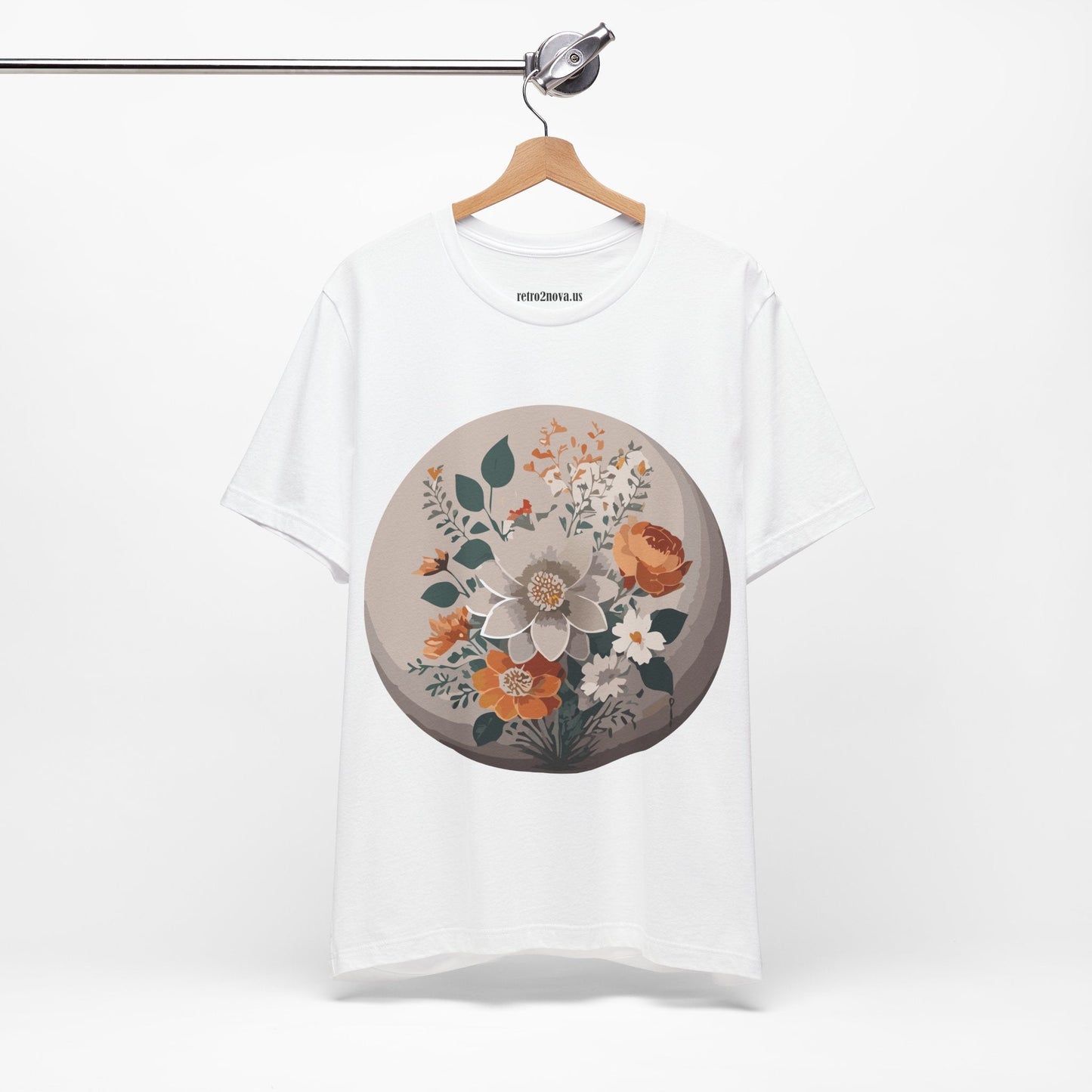 Retro2Nova Floral Shirt Unisex Short Sleeve Tee Lightweight Breathable Cotton Blend Jersey