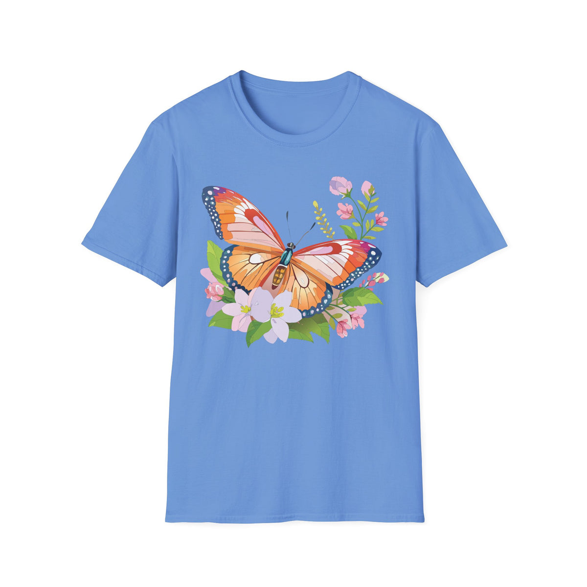Orange Watercolor Butterfly T-Shirt | Floral Spring Nature Graphic Tee Unisex 100 Cotton Gildan T-Shirt