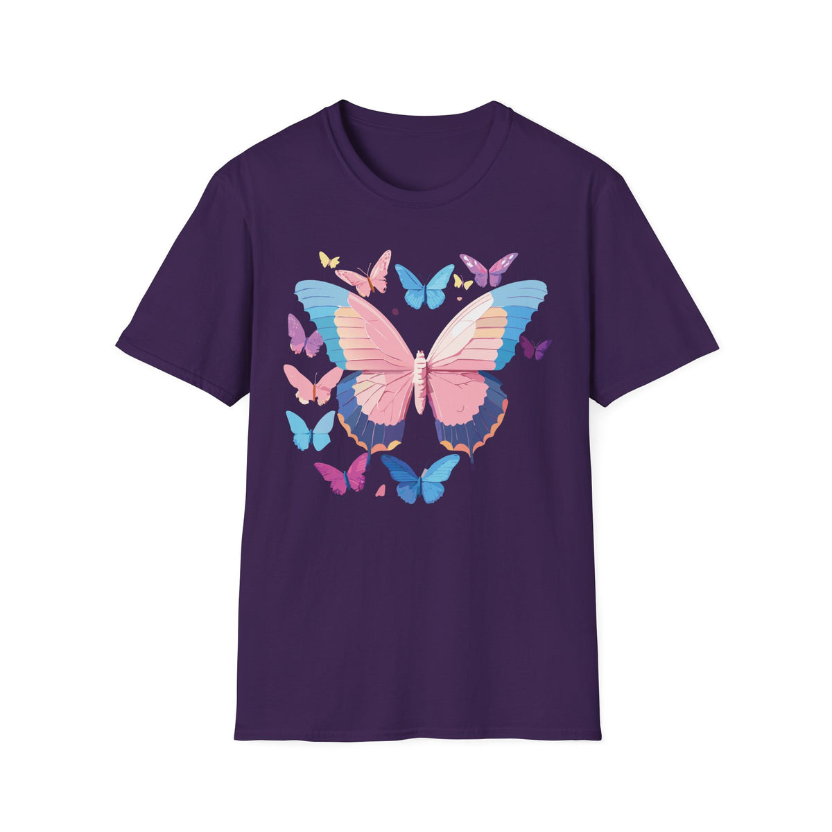 Butterfly Cluster T-Shirt — Pastel Pink & Blue Butterfly Graphic Tee Unisex 100 Cotton Gildan T-Shirt