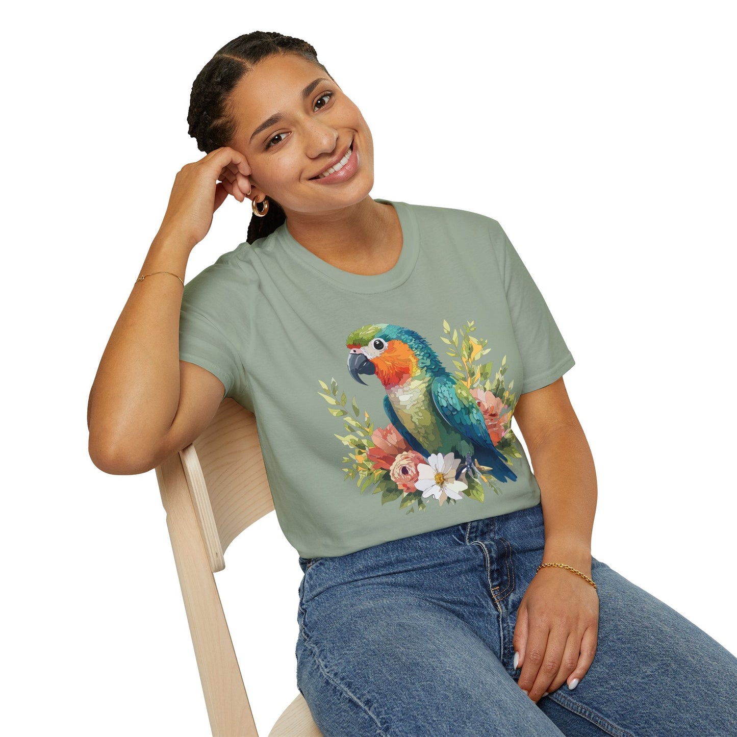 Floral Bird T Shirt Unisex Softstyle Gildan 64000 Cotton Tee for Everyday Comfort