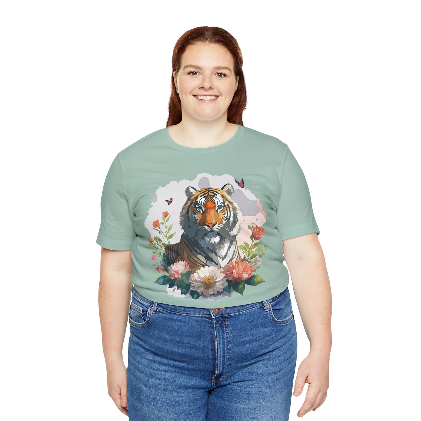 Floral Tiger Graphic Tee, Animal Shirt, Tiger Shirt, Flower Top, T-Shirt with Animal, Art Design