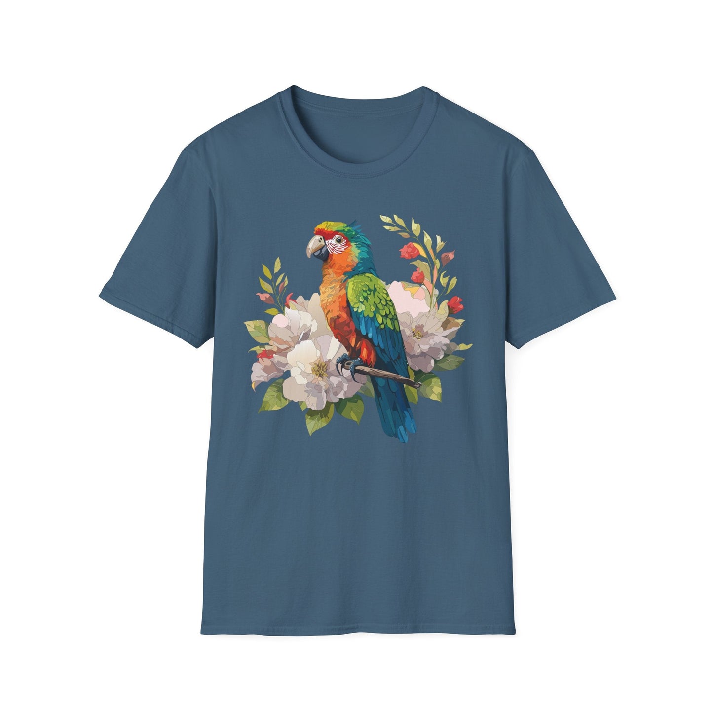 Floral Bird T Shirt Unisex Softstyle Gildan 64000 Graphic Tee With Animal Design