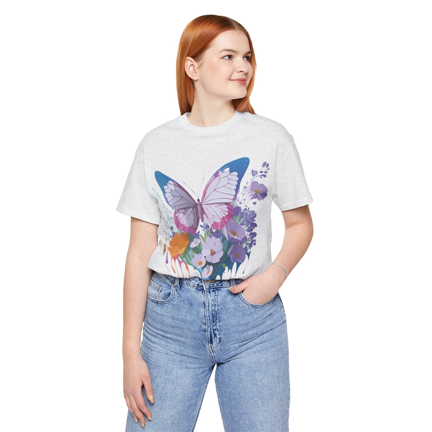 Butterfly Graphic Unisex 100 Cotton Lightweight Vintage Floral Design Jersey Tee 1