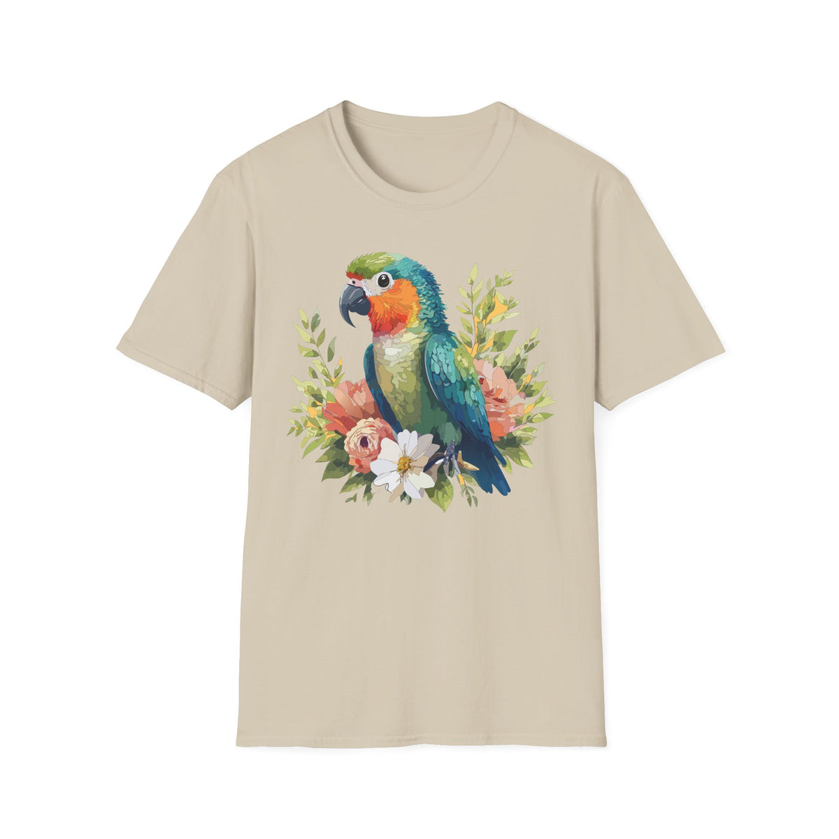 Colorful Parrot Floral Illustration T-Shirt | Tropical Bird Tee