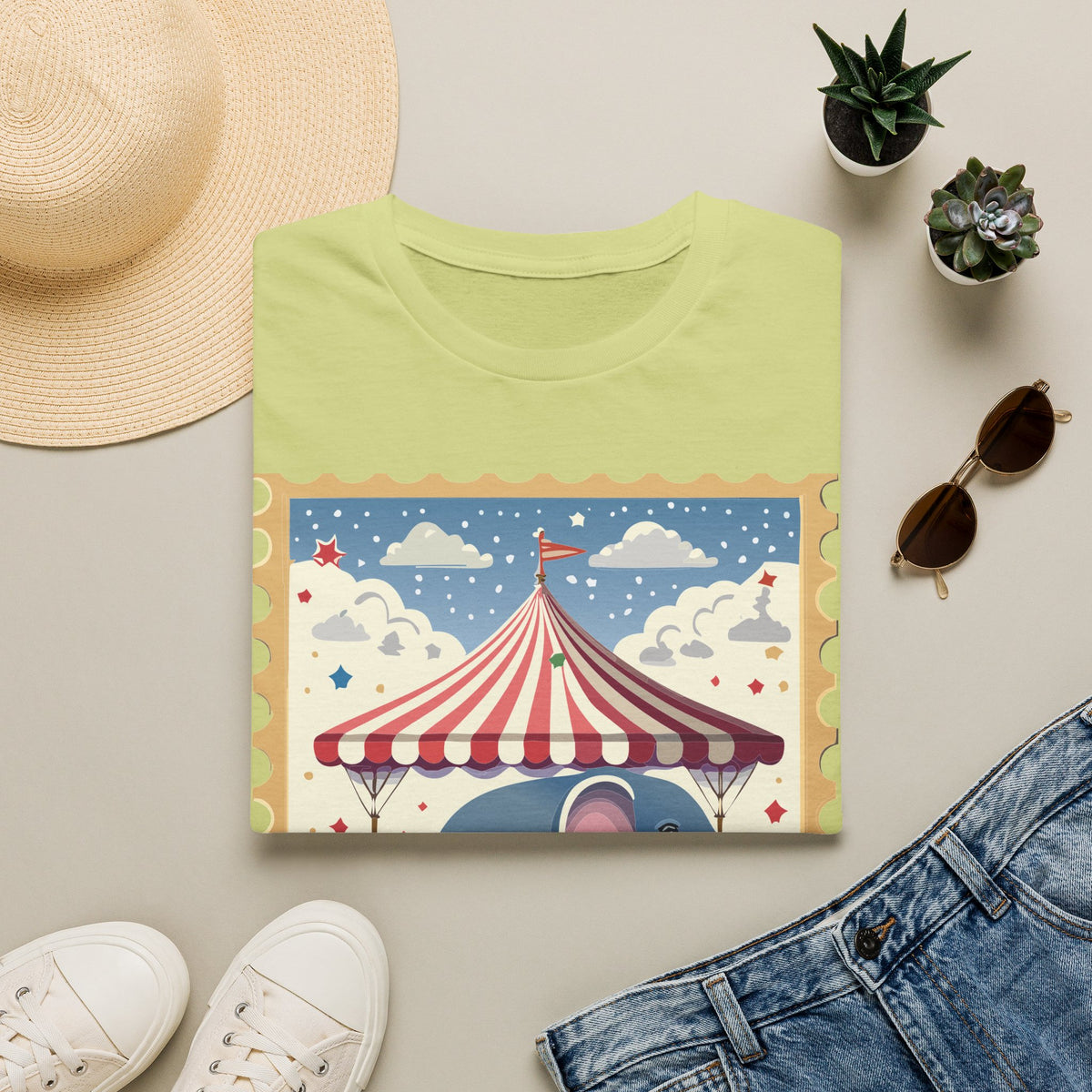 Circus Elephant Tent T-Shirt | Vintage Carnival Stamp Graphic Tee Unisex 100 Cotton Gildan T-Shirt
