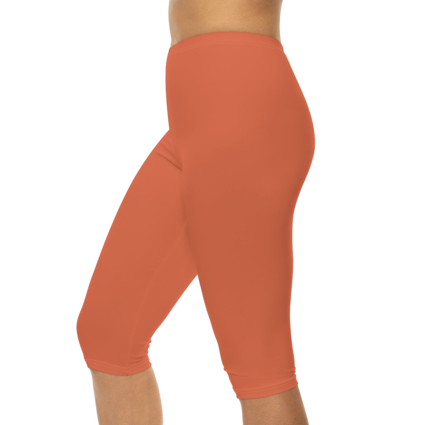 Burnt Orange Color Women's Brushed Suede Poly Span Casual Capri Leggings XS-2XL