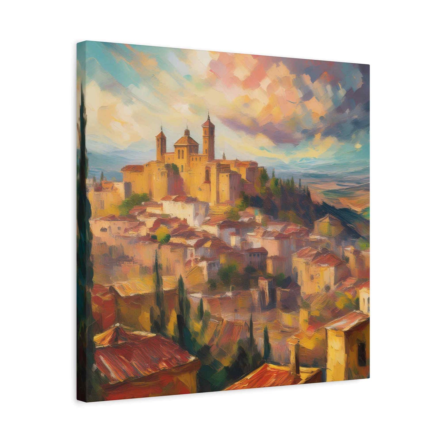 Spanish City Print Canvas, Oil Paint Print 20x20, 24x24, 30x30, 32x32, 36x36 Art Design Print Pine-Wood Inner Frame MC-58