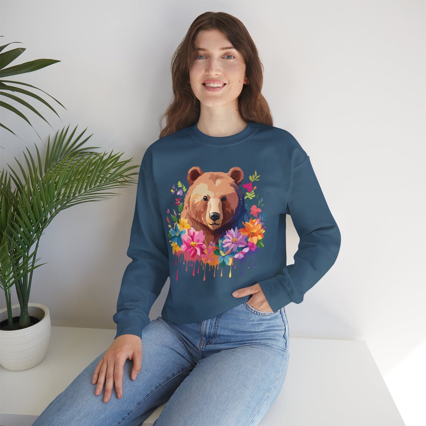 Unisex Floral Bear Sweatshirt With Art Design Animals Sweatshirt