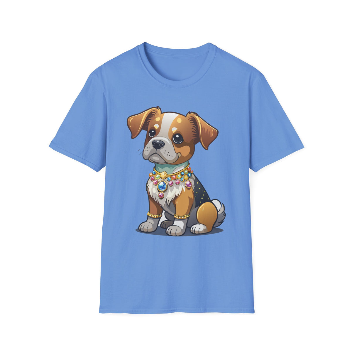 Cute Cartoon Puppy T-Shirt | Colorful Beaded Collar Dog Tee