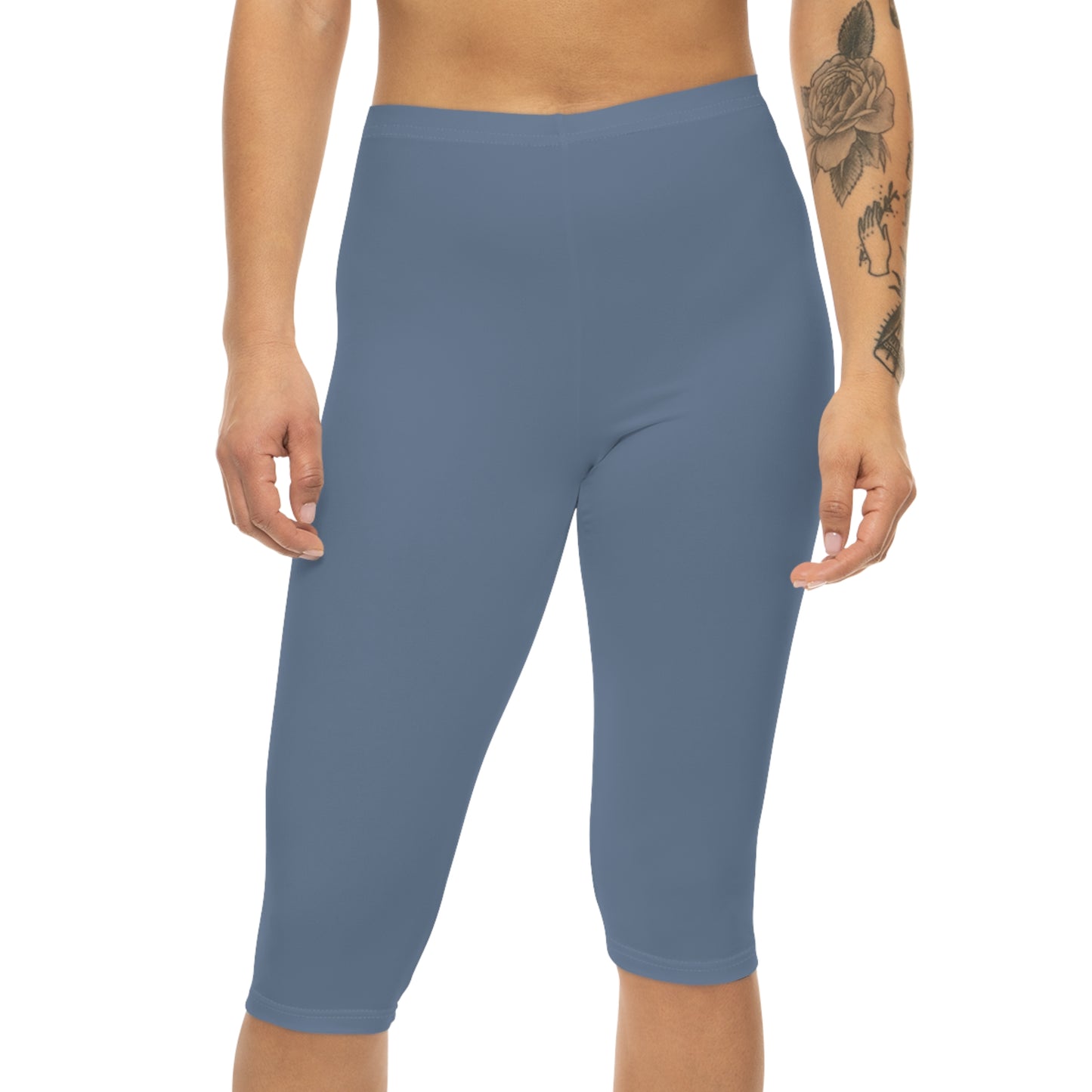 Ash Blue Color Women's Brushed Suede Poly Span Casual Capri Leggings XS-2XL