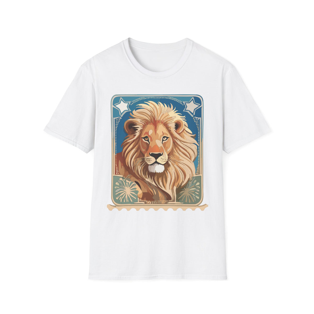 Majestic Lion Portrait Graphic Posters, Post Stamps Design Unisex 100 Cotton Gildan T-Shirt