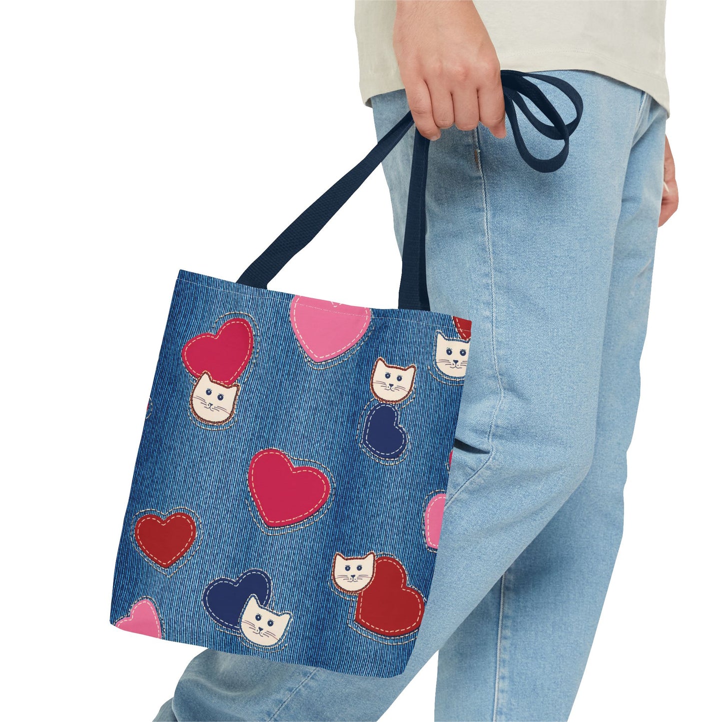 Love Day Graphic Design Denim Fabric Imitation Print Unisex Canvas Bag POLY 3 Sizes Tote Bag 201-17