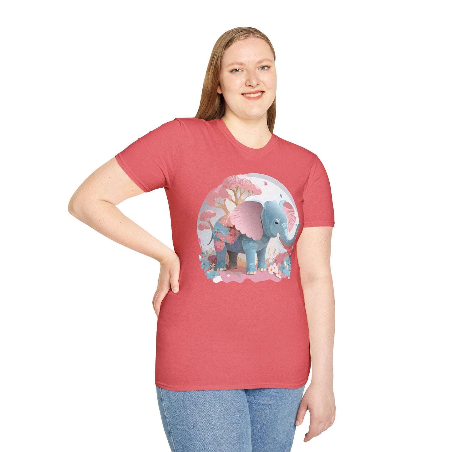 Unisex Elephant Graphic Tee Gildan Softstyle 64000 100 Percent Ring Spun Cotton Fabric