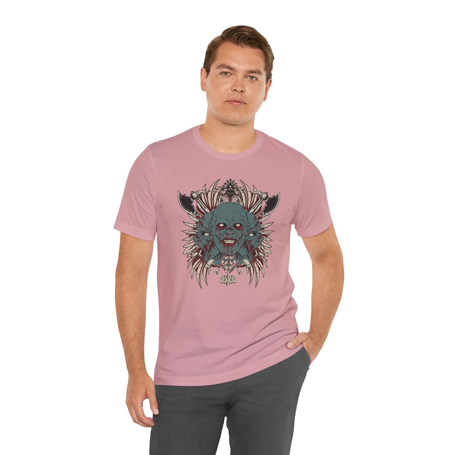 Zombie Skull Mandala T-Shirt Horror Graphic Tee, Gothic Skull Art-54-2