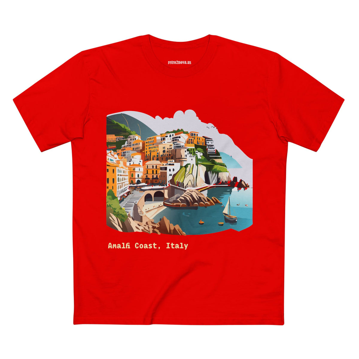 Amalfi Coast Italy Illustration T-Shirt | Coastal Village Seaside Tee