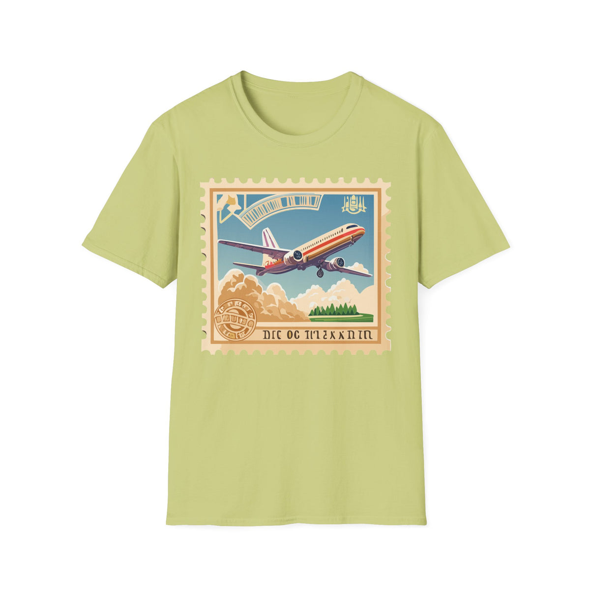 Retro Airplane Stamp illustration T-Shirt | Vintage Travel Plane Graphic Tee Unisex 100 Cotton Gildan T-Shirt