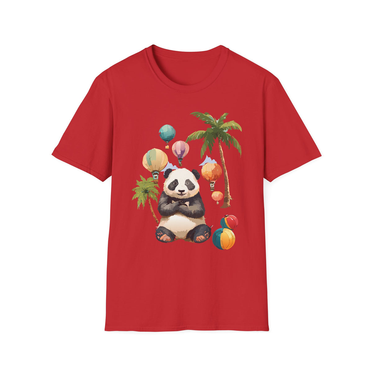 Panda with Hot Air Balloons T-Shirt | Palm Trees, Cute Animal Illustration