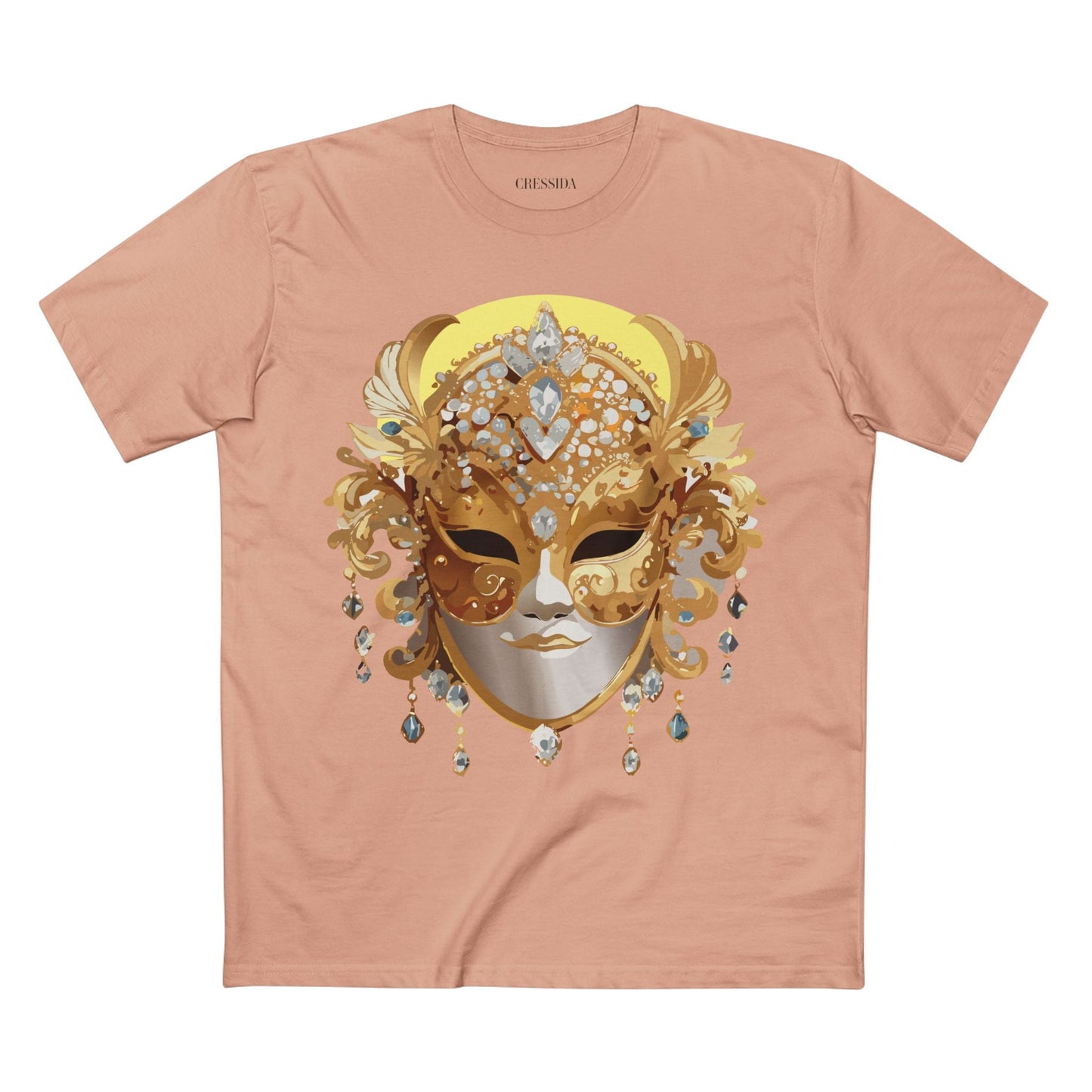 Carnival Mask Graphic T-Shirt Unisex 100 Cotton With Antique Gold Art Design Tee 7