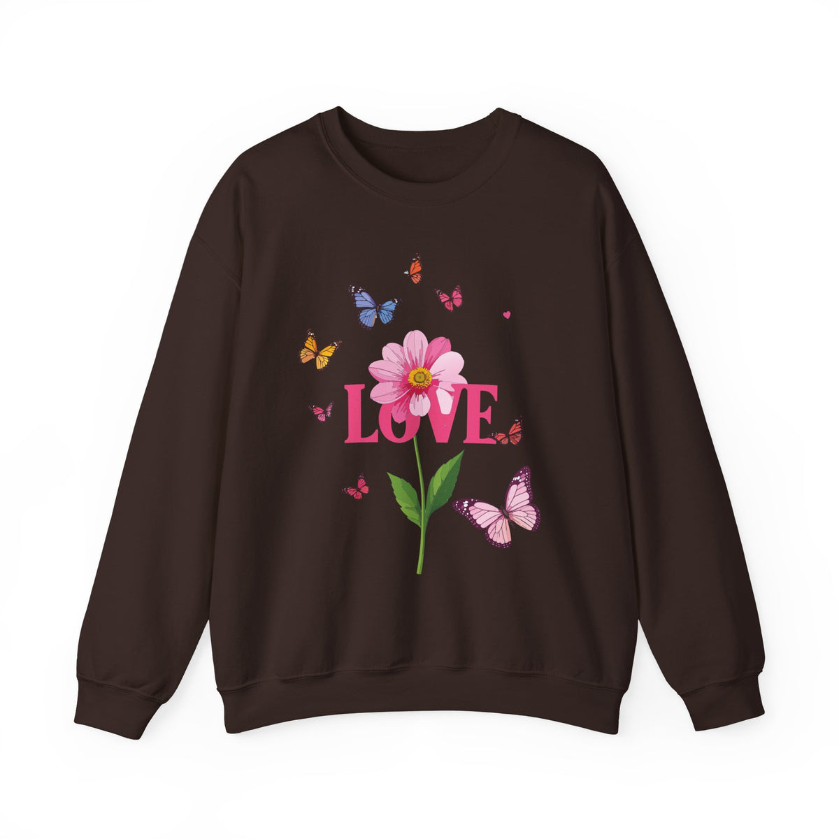 Unisex Floral Love Sweatshirt, Love Floral Sweatshirt, Floral Butterfly Sweatshirt, 50/50 Cotton-Poly Valentine's Day Sweatshirt 01