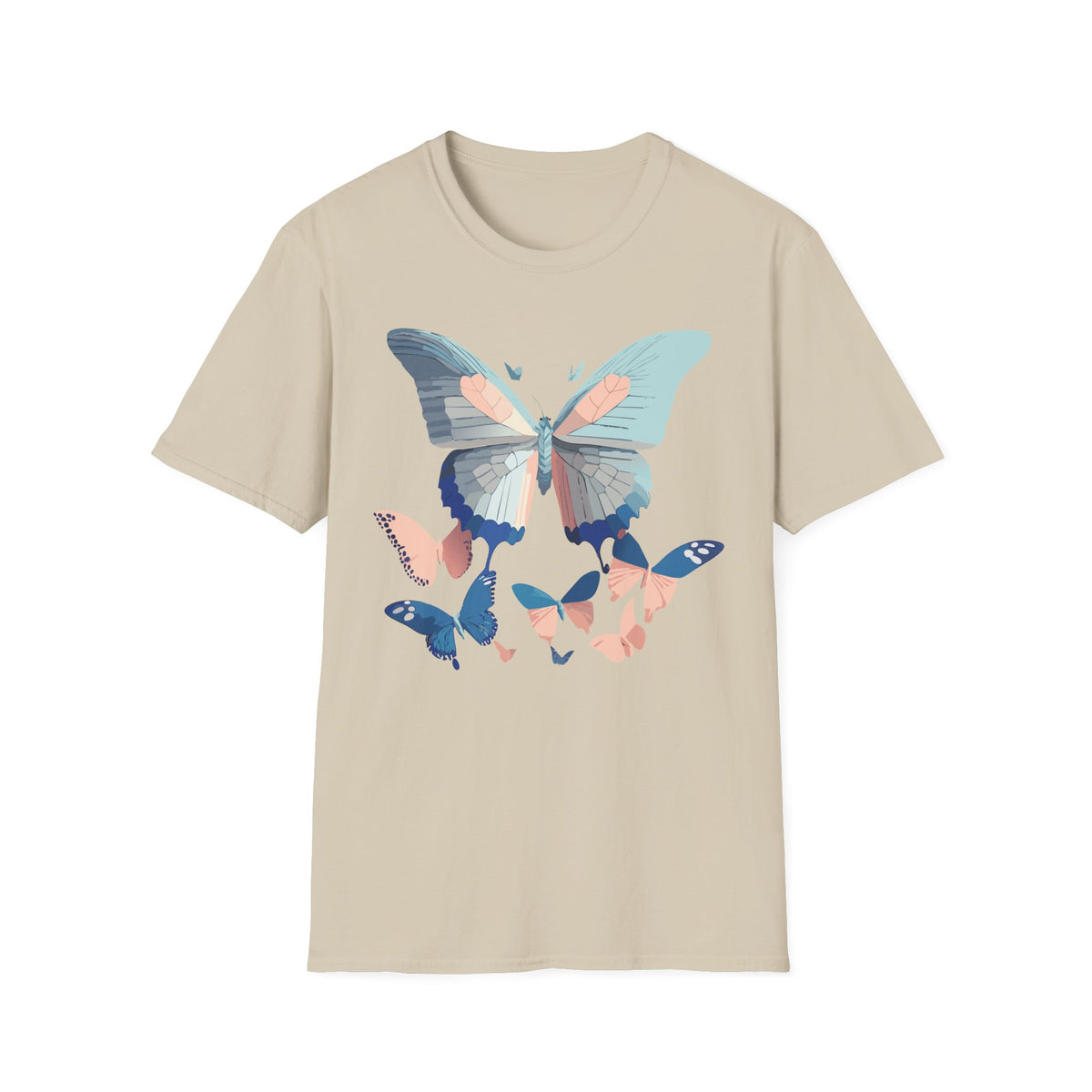 Butterfly Trio T‑Shirt — Pastel Blue & Peach Butterfly Graphic Design Unisex 100 Cotton Gildan T-Shirt