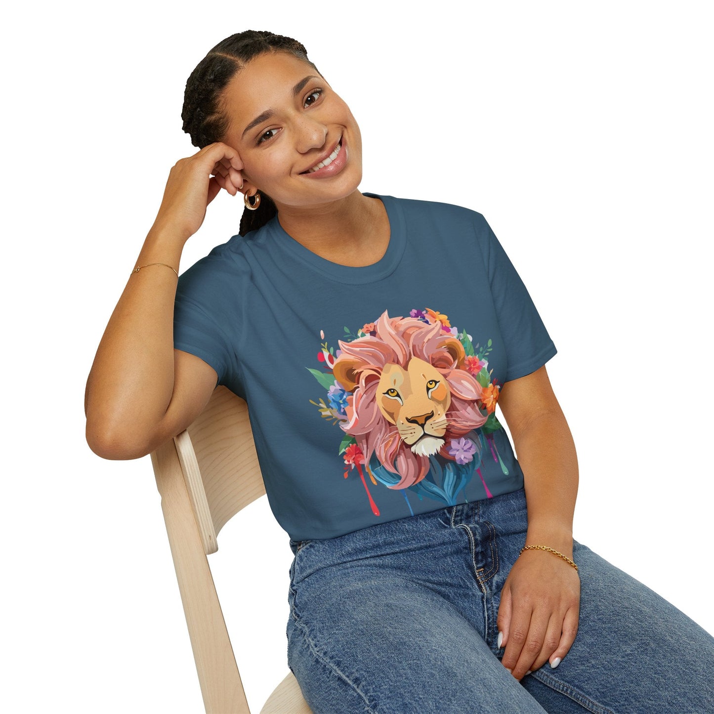 Lion Shirt Unisex Floral Lion Tee Animal Print Softstyle Tee